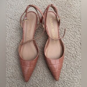 Stuart weitzman croc nude ankle strap kitten heel, size 6